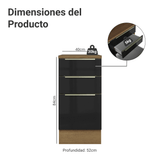 Gabinete Bajo de Cocina 40 cm 3 Cajones Marrón/Negro Lux Madesa