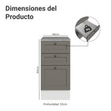 Gabinete Bajo de Cocina 40 cm 3 Cajones Blanco/Gris Vik Madesa
