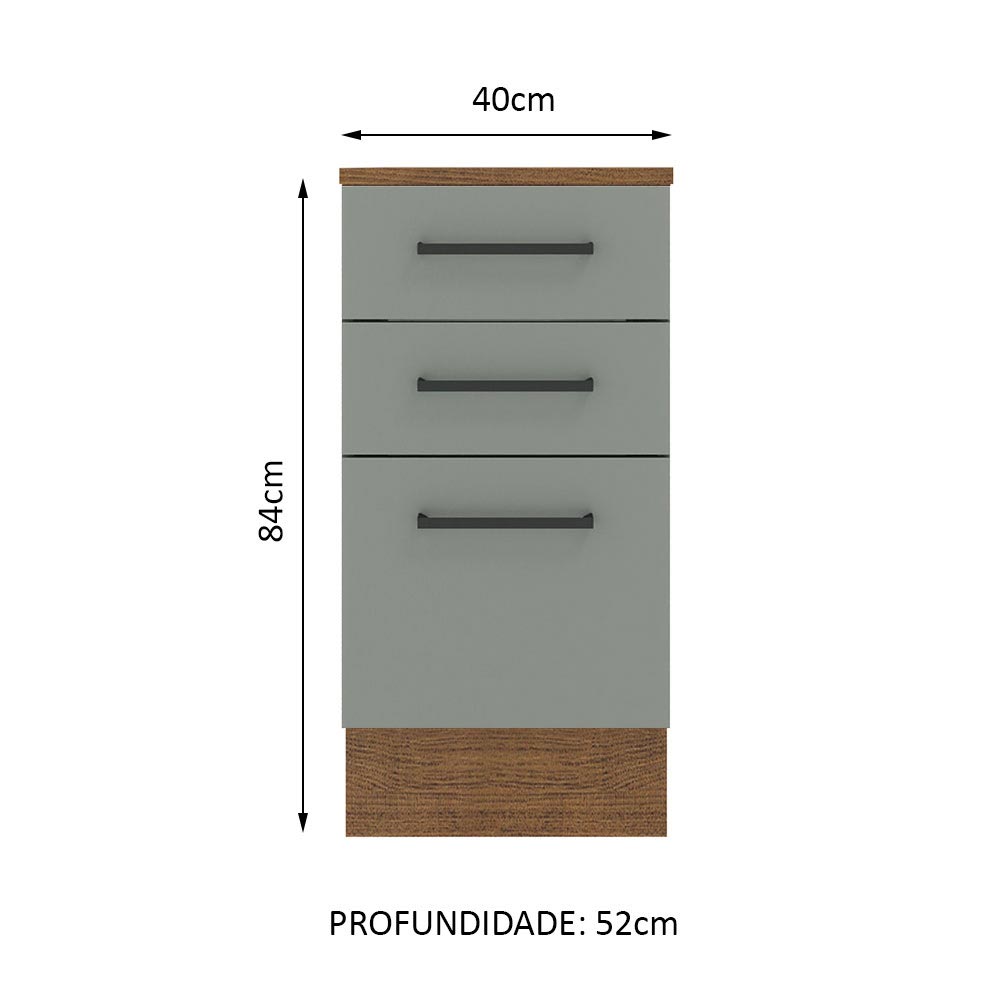 Gabinete Bajo 40 cm 3 Cajones Marrón/Gris Agata Madesa