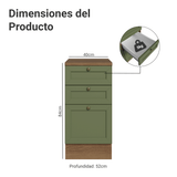 Gabinete Bajo de Cocina 40 cm 3 Cajones Marrón/Verde Vik Madesa