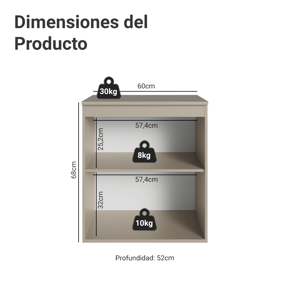 Gabinete Bajo 60 cm 1 Puerta Sin Patas Nice Crema