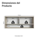 Gabinete Superior 2 Puertas Correderas Vidrio 120cm 1 Nicho Nice Crema