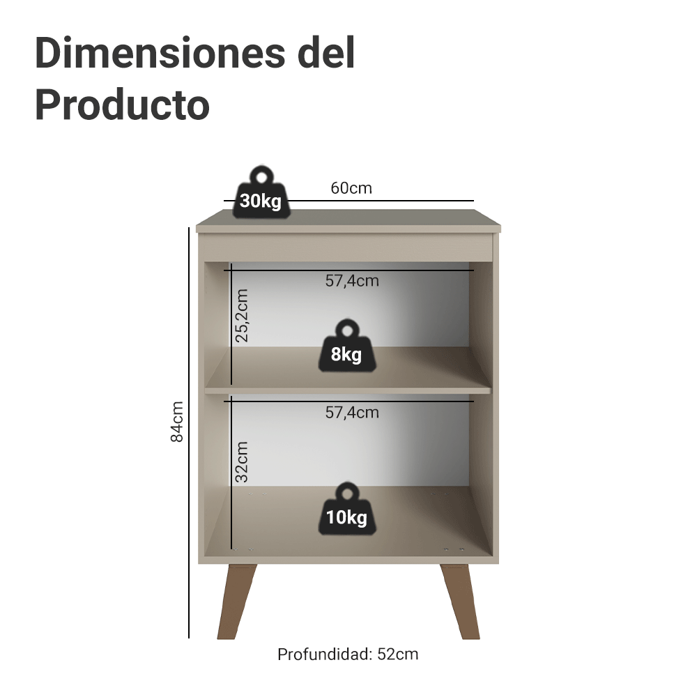 Gabinete Bajo 60 cm 1 Puerta Con Patas Nice Crema
