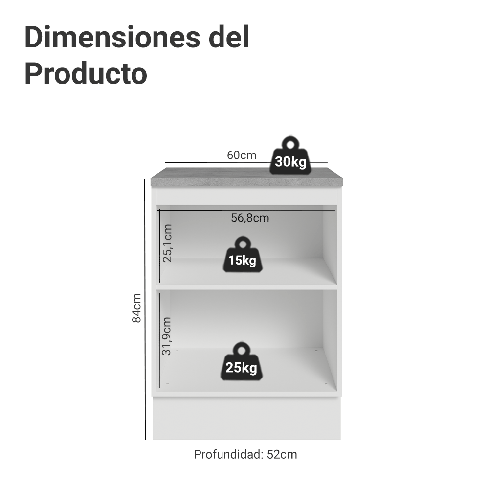 Gabinete Bajo de Cocina 60 cm 1 Puerta Blanco/Verde Vik Madesa