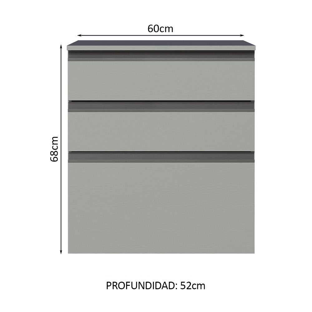 Gabinete Bajo 60 cm 3 Cajones Sin Patas Nice Gris