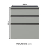 Gabinete Bajo 60 cm 3 Cajones Sin Patas Nice Gris