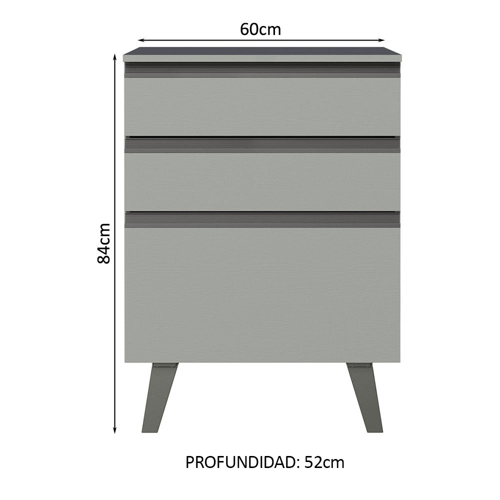 Gabinete Bajo 60 cm 3 Cajones Con Patas Gris Nice Madesa