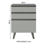 Gabinete Bajo 60 x 52 cm con Patas 3 Cajones Gris Nice Madesa