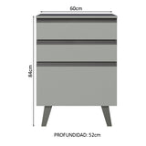 Gabinete Bajo 60 cm 3 Cajones Con Patas Gris Nice Madesa