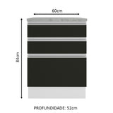 Gabinete Bajo 60 cm 3 Cajones Glamy Blanco/Negro