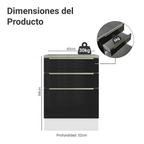 Gabinete Bajo 60 cm 3 Cajones Blanco/Negro Lux Madesa