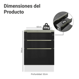 Gabinete Bajo de Cocina 60 cm 3 Cajones Blanco/Negro Lux Madesa