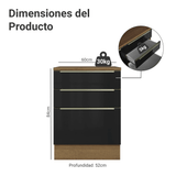 Gabinete Bajo de Cocina 60 cm 3 Cajones Marrón/Negro Lux Madesa