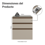 Gabinete Bajo 60 cm 3 Cajones Sin Patas Nice Crema