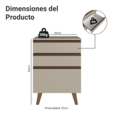 Gabinete Bajo 60 cm 3 Cajones Con Patas Nice Crema