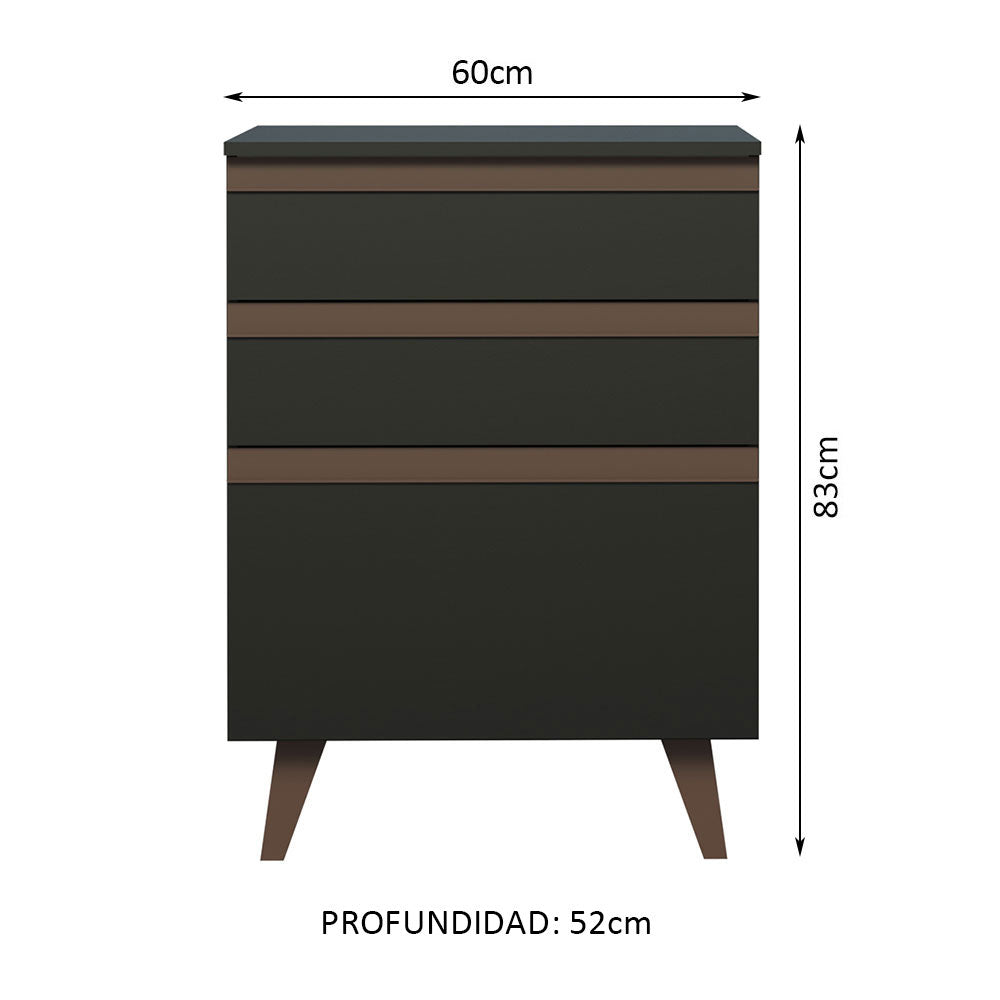 Gabinete Bajo 60 cm 3 Cajones Negro Reims Madesa