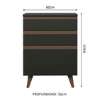 Gabinete Bajo 60 cm 3 Cajones Negro Reims Madesa