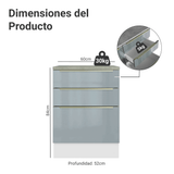 Gabinete Bajo de Cocina 60 cm 3 Cajones Blanco/Gris Lux Madesa