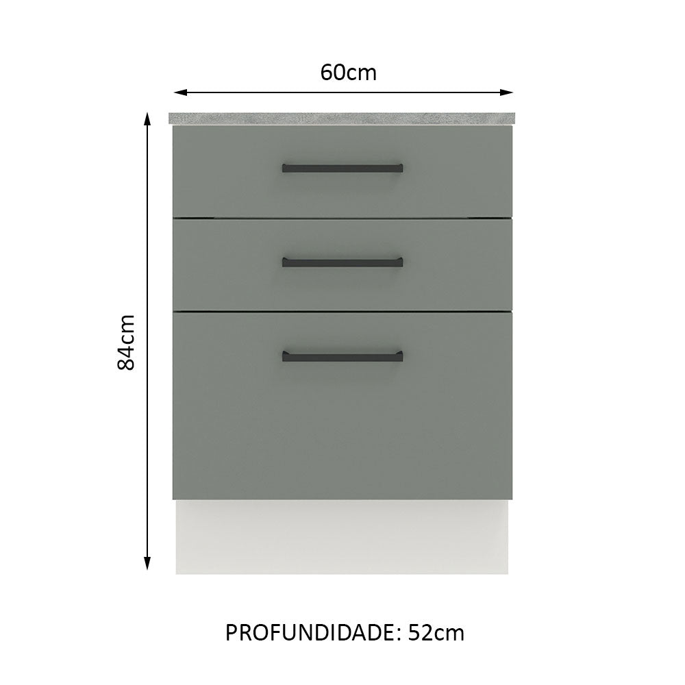Gabinete Bajo 60 cm 3 Cajones Blanco/Gris Agata Madesa