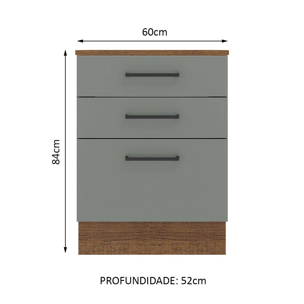 Gabinete Bajo 60 cm 3 Cajones Agata Marrón/Gris