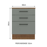 Gabinete Bajo 60 cm 3 Cajones Agata Marrón/Gris