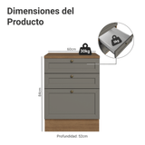 Gabinete Bajo de Cocina 60 cm 3 Cajones Marrón/Gris Vik Madesa