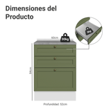 Gabinete Bajo de Cocina 60 cm 3 Cajones Blanco/Verde Vik Madesa