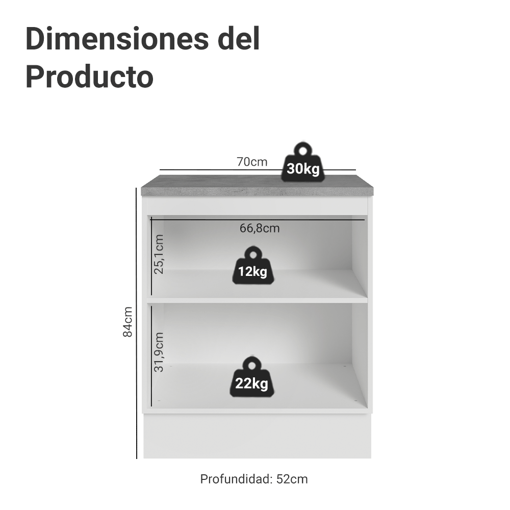 Gabinete Bajo de Cocina 70 cm 2 Puertas Blanco/Gris Lux Madesa