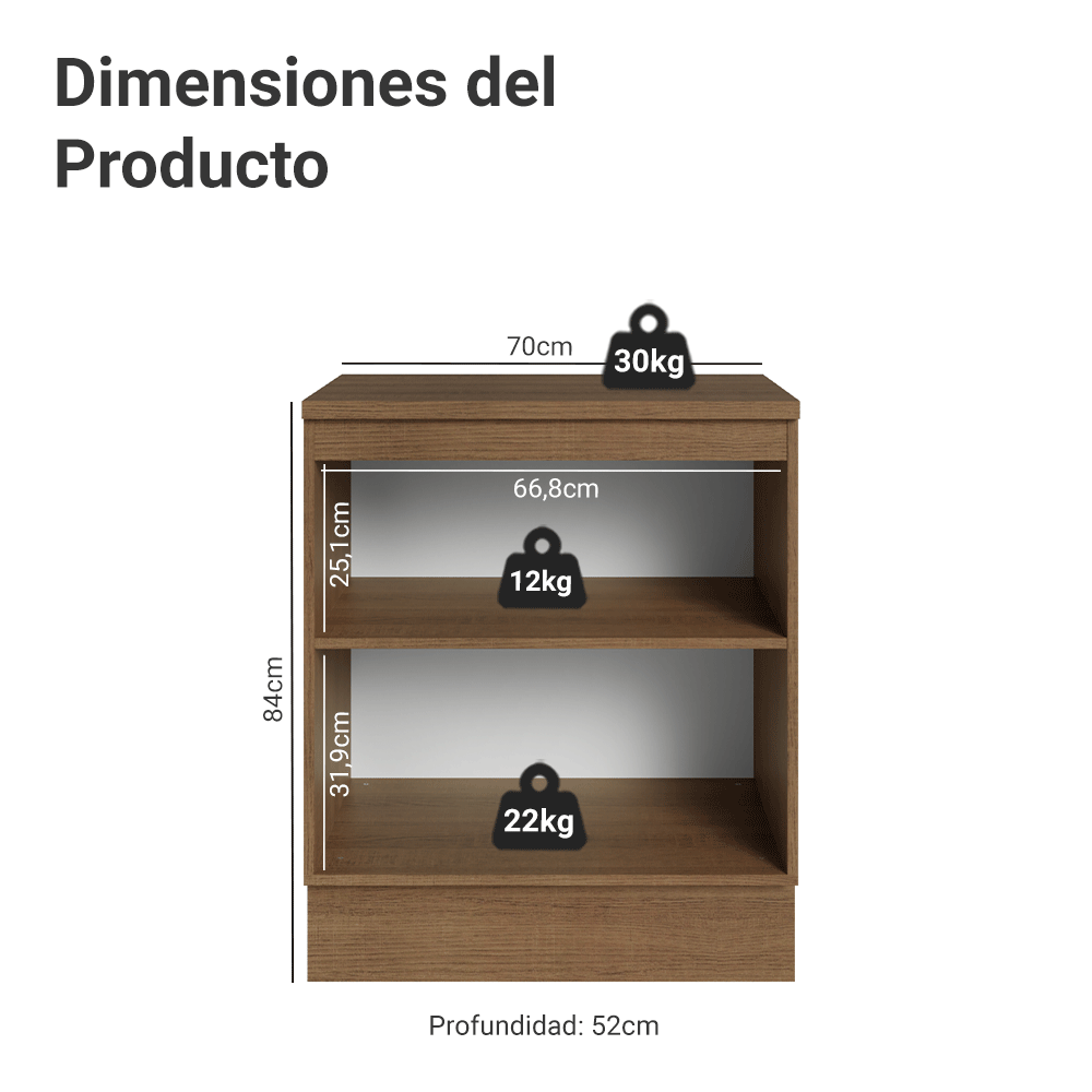 Gabinete Bajo de Cocina 70 cm 2 Puertas Marrón/Gris Vik Madesa