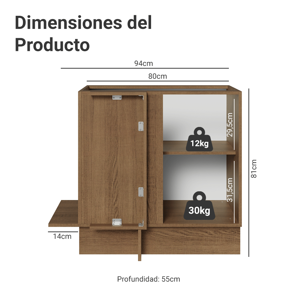Mueble Esquinero 1 Puerta (Sin Encimera) Marrón Glamy Madesa