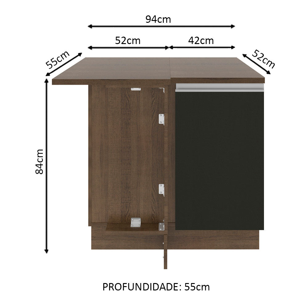 Gabinete Bajo de Esquina de Cocina con 1 Puerta Glamy Marrón/Negro