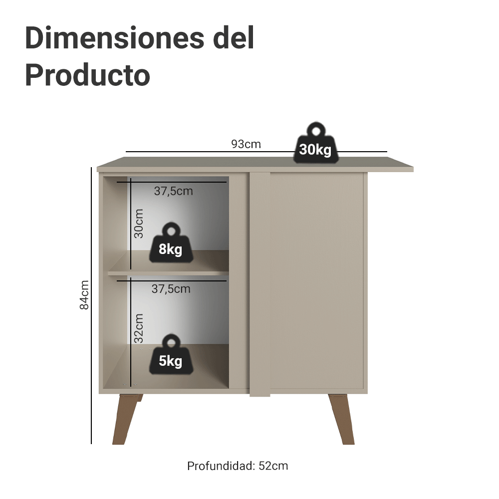 Gabinete Bajo de Esquina 1 Puerta Con Patas Nice Crema