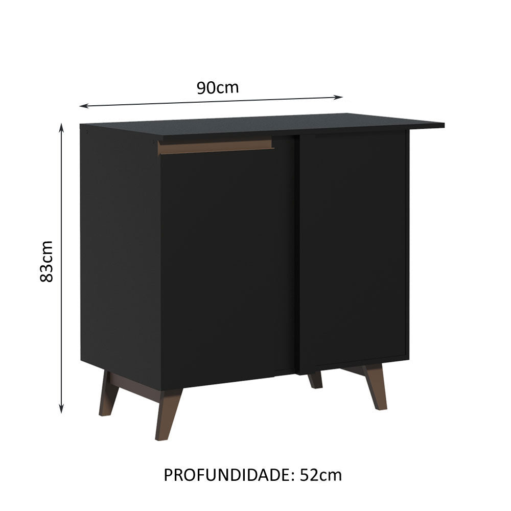 Gabinete Bajo Esquinero 90 cm 1 Puerta Negro Reims Madesa