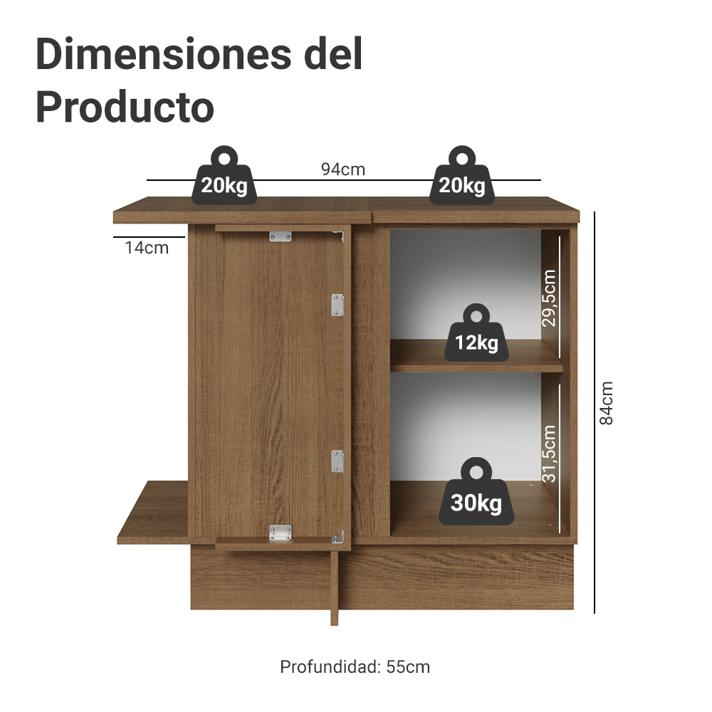 Gabinete Bajo de Esquina 1 Puerta Marrón/Gris Lux Madesa