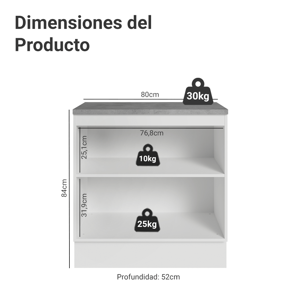 Gabinete Bajo de Cocina 80 cm 2 Puertas Blanco/Negro Lux Madesa