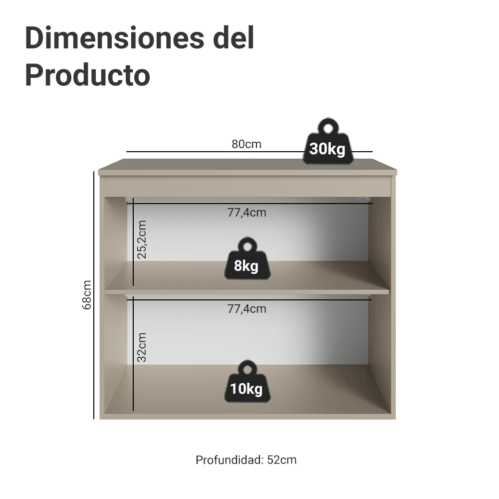 Gabinete Bajo 80 cm 2 Puertas Sin Patas Nice Crema