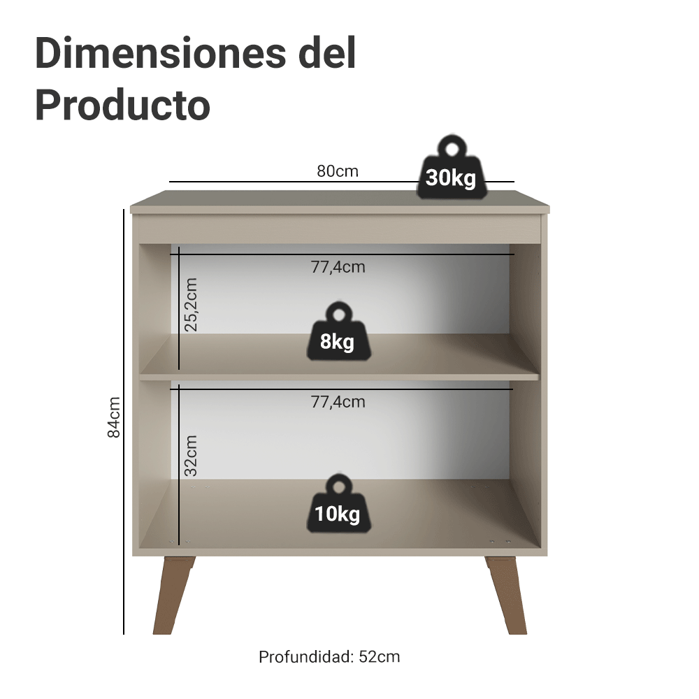 Gabinete Bajo 80 cm 2 Puertas Con Patas Nice Crema