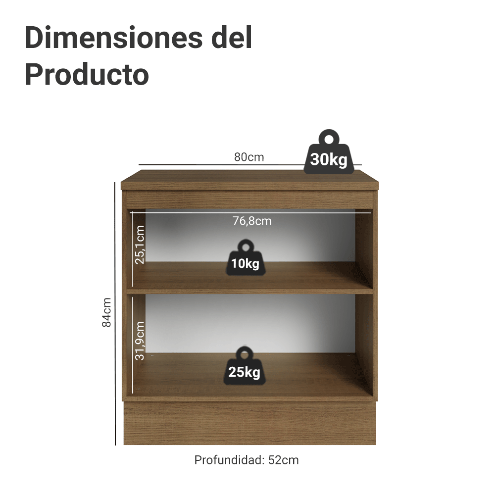 Gabinete Bajo de Cocina 80 cm 2 Puertas Marrón/Gris Lux Madesa