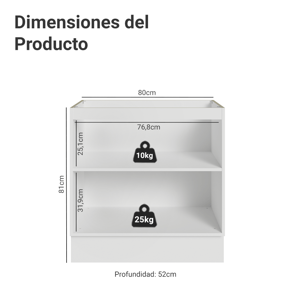 Gabinete Bajo 80 cm 2 Puertas Sin Encimera Blanco/Gris Lux Madesa