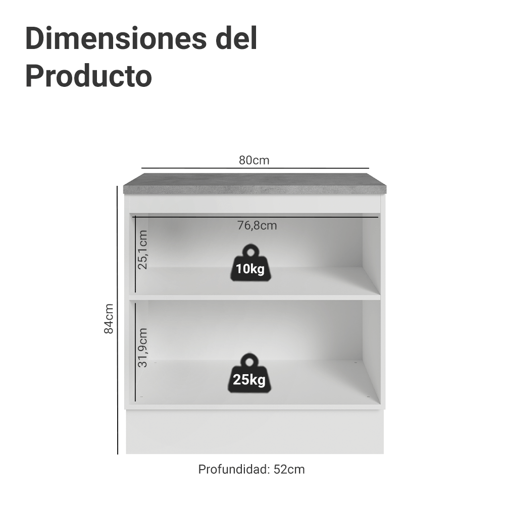 Gabinete Bajo de Cocina 80 cm 2 Puertas Blanco/Gris Vik Madesa