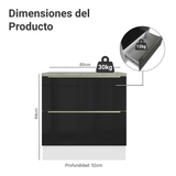 Gabinete Bajo de Cocina 80 cm 2 Cajones Blanco/Negro Lux Madesa