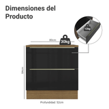 Gabinete Bajo de Cocina 80 cm 2 Cajones Marrón/Negro Lux Madesa