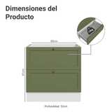Gabinete Bajo de Cocina 80 cm 2 Cajones (Sin Encimera) Blanco/Verde Vik Madesa