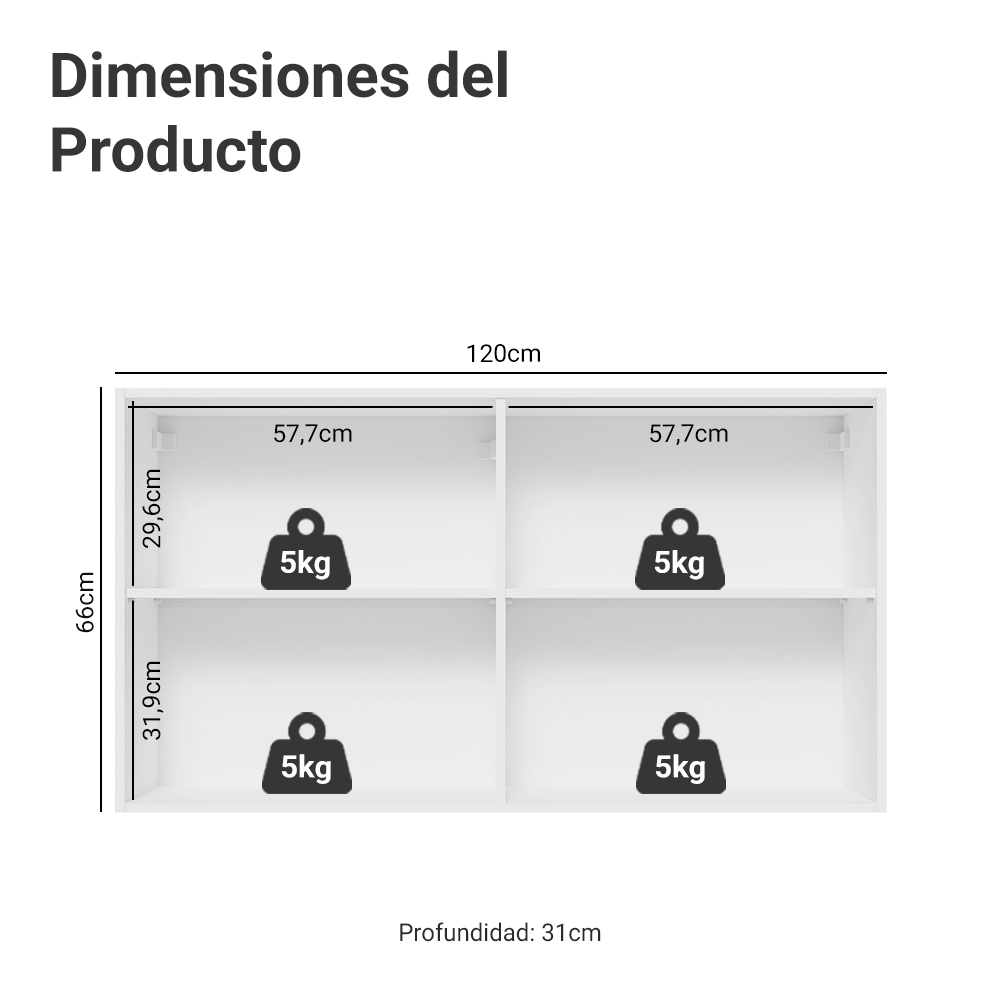 Gabinete Superior 120 cm 2 Puertas Glamy Blanco