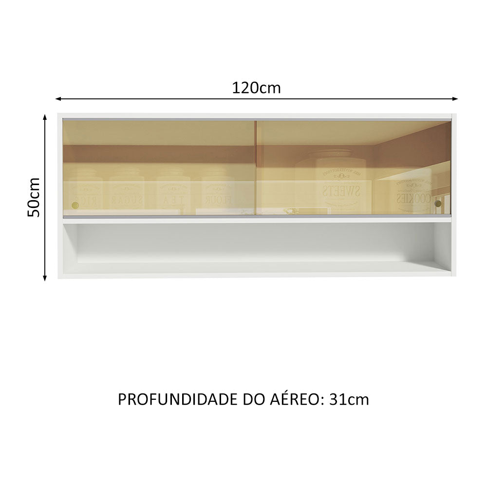 Gabinete Superior 120cm 2 Puertas Corredizas Vidrio Reflejante 1 Nicho para Cocinas Glamy, Lux y Reims Blanco