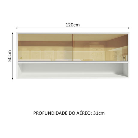 Gabinete Superior Madesa 120cm 2 Puertas Corredizas Vidrio Reflejante 1 Nicho para Cocinas Glamy, Lux y Reims Blanco