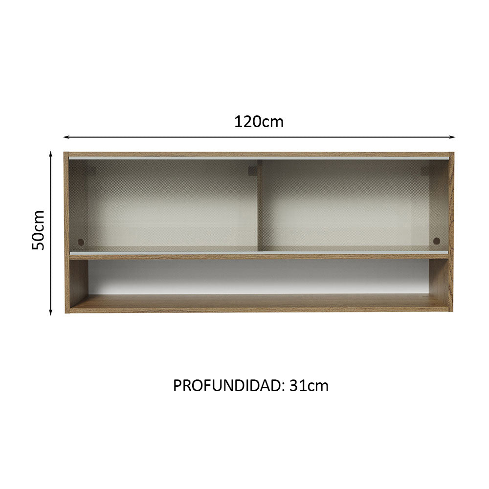 Gabinete Superior 120cm 2 Puertas Corredizas Vidrio Punteado 1 Nicho Marrón para Cocinas Glamy, Lux y Reims Madesa