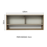 Gabinete Superior 120cm 2 Puertas Corredizas Vidrio Punteado 1 Nicho Marrón para Cocinas Glamy, Lux y Reims Madesa
