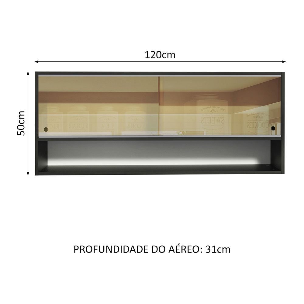 Gabinete Superior Reims 120cm 2 Puertas Corredizas de Vidrio Reflejante 1 Nicho Negro