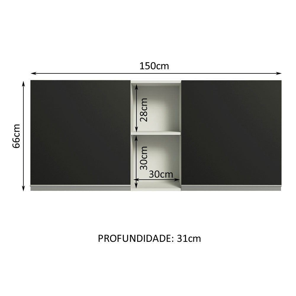 Gabinete Superior 150 cm 2 Puertas 2 Nichos Blanco/Negro Glamy Madesa